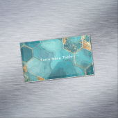 Elegant Teal Gold Hexagon Geometric Liquid Marble Magnetisch Visitekaartje (Voorbeeld)