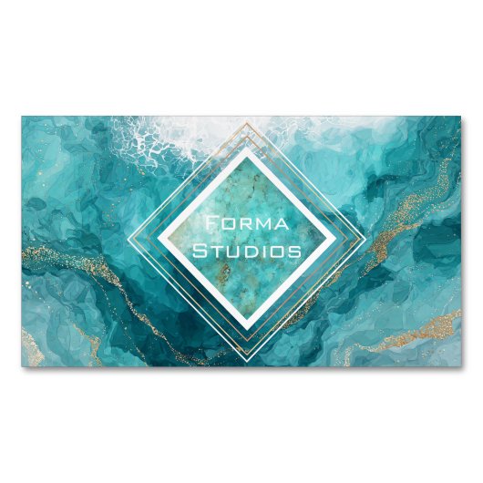 Elegant Teal Gold Ocean Wave Liquid Marble Magnetisch Visitekaartje (Voorkant)