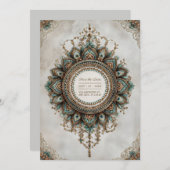 Elegant Teal Gold Peacock Mandala Boho Wedding Kaart (Voorkant / Achterkant)