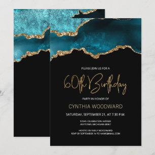 Elegant Teal Goud Agaat 60e Verjaardagsfeest Kaart