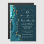 Elegant Teal Goud Agate Bat Mitzvah Feest Magnetische Uitnodiging (Voorkant / Achterkant)