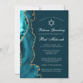 Elegant Teal Goud Agate Bat Mitzvah Feest Magnetische Uitnodiging (Voorkant)