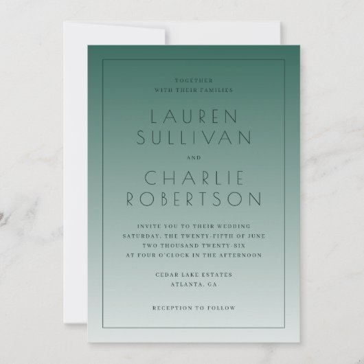 Elegant Teal Gradient Wedding Invitations Kaart (Voorkant)
