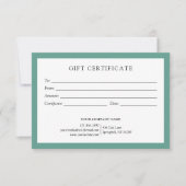 Elegant Teal Green Business Gift Certificate Logo (Voorkant)