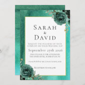 Elegant Teal Green Watercolor Floral Wedding Kaart (Voorkant / Achterkant)
