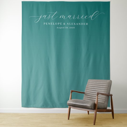 Elegant Teal Just Married Wandkleed (In situ)