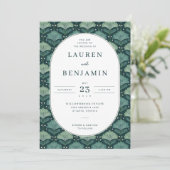 Elegant Teal Leaf Motive Kaart (Staand voorkant)