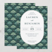 Elegant Teal Leaf Motive Kaart (Voorkant / Achterkant)