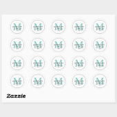 Elegant Teal Monogram Retouradres Ronde Sticker (Vel)