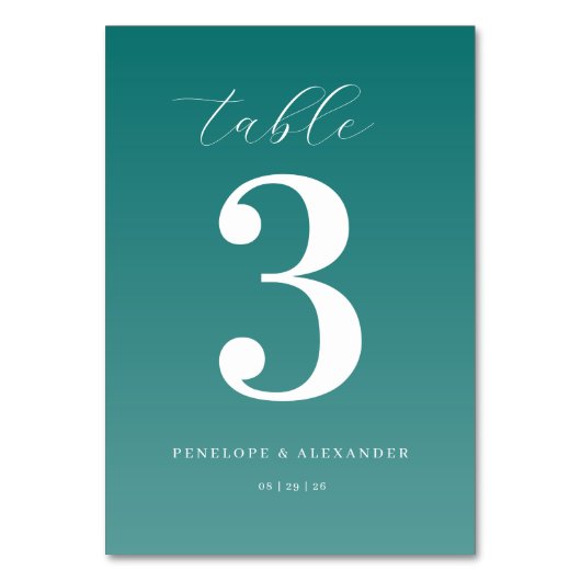 Elegant Teal Nummer Tafelbordje Kaart (Voorkant)