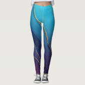 Elegant Teal & Purple Agate Gold Fluid Art Ombré Leggings (Voorkant)