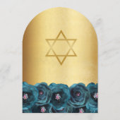 Elegant Teal Rose Floral Gold Bat Mitzvah Kaart (Achterkant)