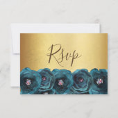 Elegant  Teal Rose Floral Gold Bat Mitzvah RSVP Kaartje (Achterkant)