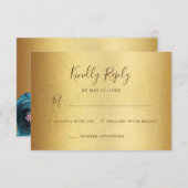 Elegant  Teal Rose Floral Gold Bat Mitzvah RSVP Kaartje (Voorkant / Achterkant)