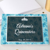 Elegant Teal Rose Floral Quinceanera Silver  Gastenboek
