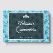 Elegant Teal Rose Floral Quinceanera Silver  Gastenboek (Voorkant)