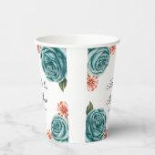 Elegant Teal Rose & Orange Daisey Wedding Papieren Bekers (Links)