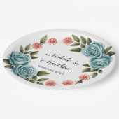 Elegant Teal Rose & Orange Daisey Wedding Papieren Bordje (Gekanteld)