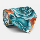 Elegant Teal Rose & Orange Daisey Wedding Party Stropdas (Opgerold)