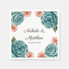 Elegant Teal Rose & Orange Daisey Wedding Servet