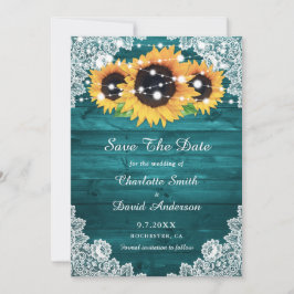 Elegant Teal Rustic Wood Lace Save The Date