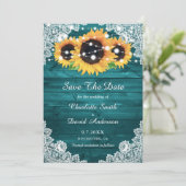 Elegant Teal Rustic Wood Lace Save The Date (Staand voorkant)