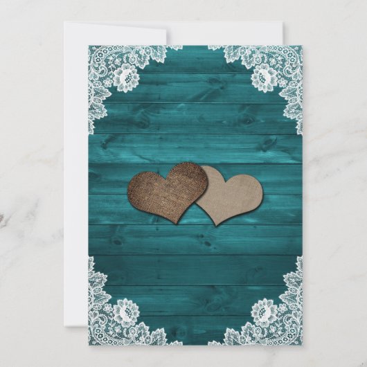 Elegant Teal Rustic Wood Lace Save The Date (Achterkant)