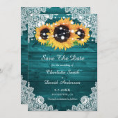 Elegant Teal Rustic Wood Lace Save The Date (Voorkant / Achterkant)