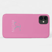 Elegant Teal Schrift Monogram & Naam, Roze Case-Mate iPhone Case (Achterkant (horizontaal))