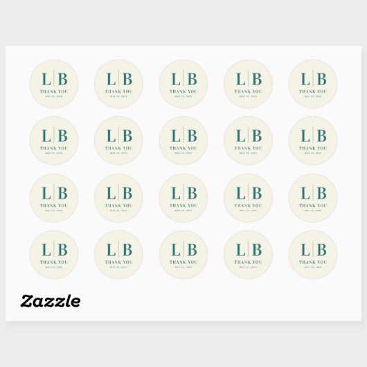 Elegant Teal Serif Wedding Thank You Sticker (Vel)