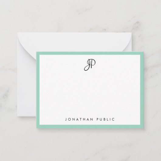 Elegant Teal Simple Template Typography Monogram Notitiekaartje (Voorkant)