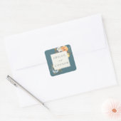 Elegant Teal Terracotta Navy Boho Bloem Vierkante Sticker (Envelop)