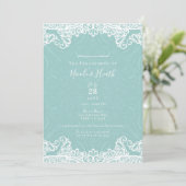 Elegant Teal Turquoise Witte Kant Verlovings- Kaart (Staand voorkant)