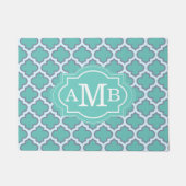 Elegant Teal Vierbladig Patroon Aangepaste Monogra Deurmat (Voorkant)