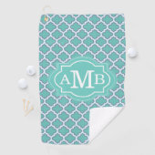 Elegant Teal Vierbladig Patroon Aangepaste Monogra Golfhanddoek (Insitu)