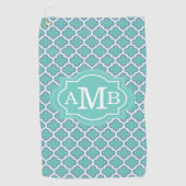 Elegant Teal Vierbladig Patroon Aangepaste Monogra Golfhanddoek (Voorkant)