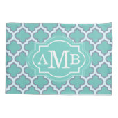 Elegant Teal Vierbladig Patroon Aangepaste Monogra Kussensloop (Achterkant)