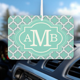 Elegant Teal Vierbladig Patroon Aangepaste Monogra Luchtverfrisser