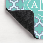 Elegant Teal Vierbladig Patroon Aangepaste Monogra Muismat (Hoek)