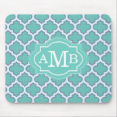 Elegant Teal Vierbladig Patroon Aangepaste Monogra Muismat (Voorkant)