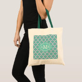 Elegant Teal Vierbladig Patroon Aangepaste Monogra Tote Bag (Voorkant (product))