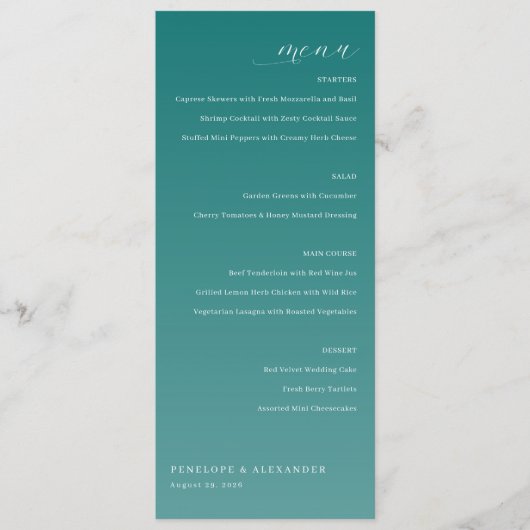 Elegant Teal Wedding Menu (Voorkant)