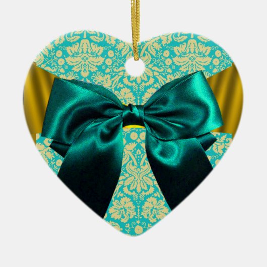 ELEGANT TEAL WITTE DAMAST BLAUWE LINT MONOGRAAF KERAMISCH ORNAMENT (Voorkant)