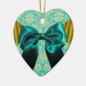 ELEGANT TEAL WITTE DAMAST BLAUWE LINT MONOGRAAF KERAMISCH ORNAMENT (Links)