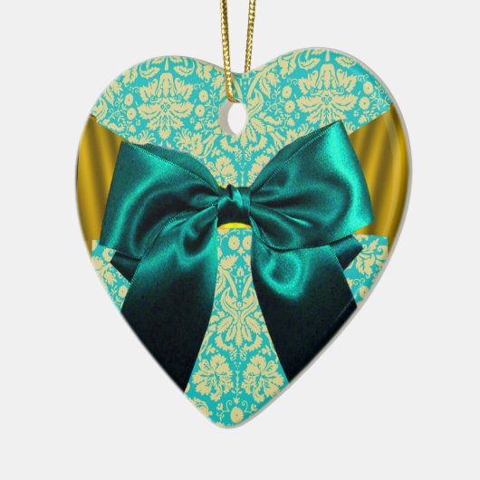 ELEGANT TEAL WITTE DAMAST BLAUWE LINT MONOGRAAF KERAMISCH ORNAMENT (Links)