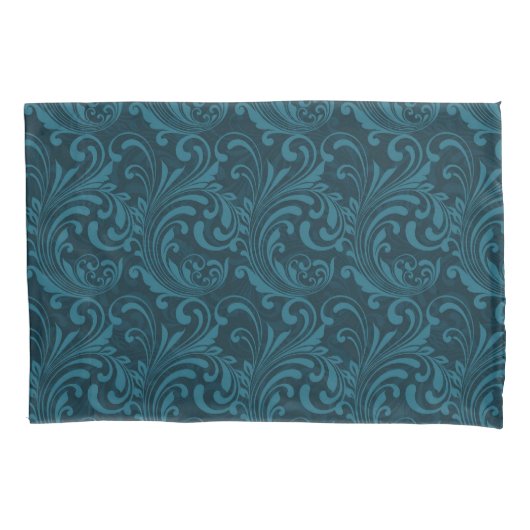 Elegant Tealblauw Barok Bloempatroon Kussensloop (Voorkant)