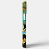 Elegant Tealblauw Damast Bloem Vlinder Goud Case-Mate iPhone Case (Achterkant / Rechts)