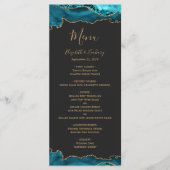 Elegant Tealblauw Gouden Agate Donkere Bruiloft Menu (Voorkant)