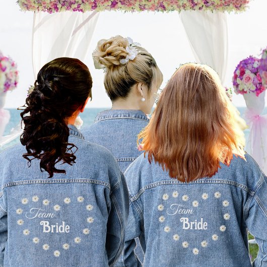Elegant Team Bruid Hart & Daisy Bloemen Denim Jacket