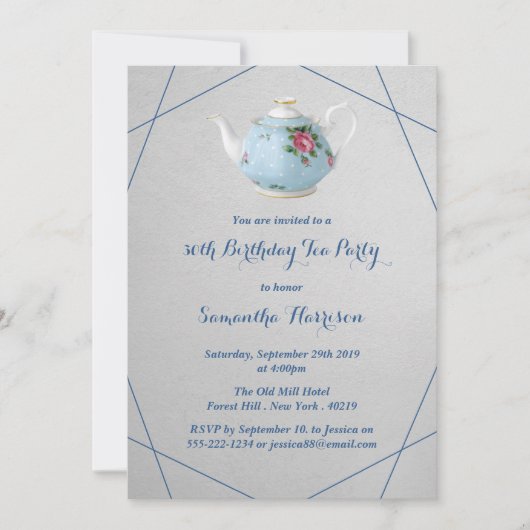 Elegant Teapot Birthday Tea Party Kaart (Voorkant)